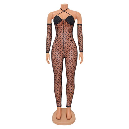 Lace See-through Women's Three-piece Jumpsuit
