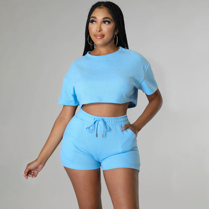 Sports Casual Short Solid Color Two-piece Suit